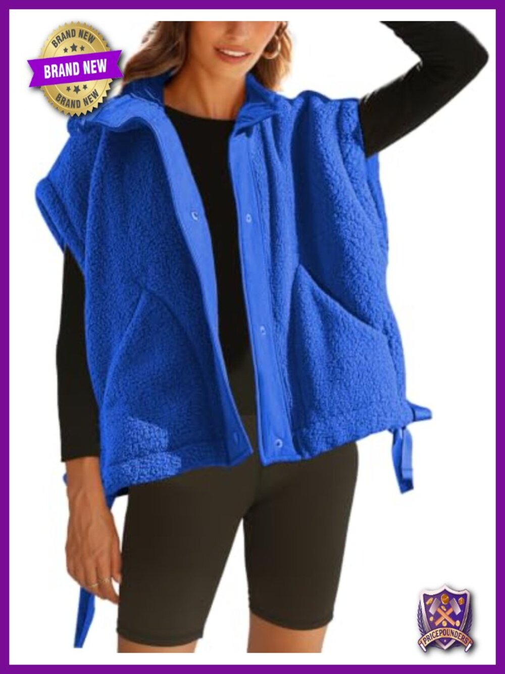 Oversized Sherpa Fleece Vest Button Front Sleeveless Jacket